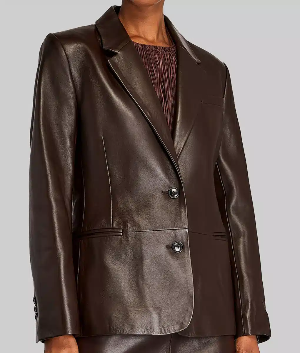 Gabrielle Union Leather Blazer - Gabrielle Union Brown Leather Blazer-3