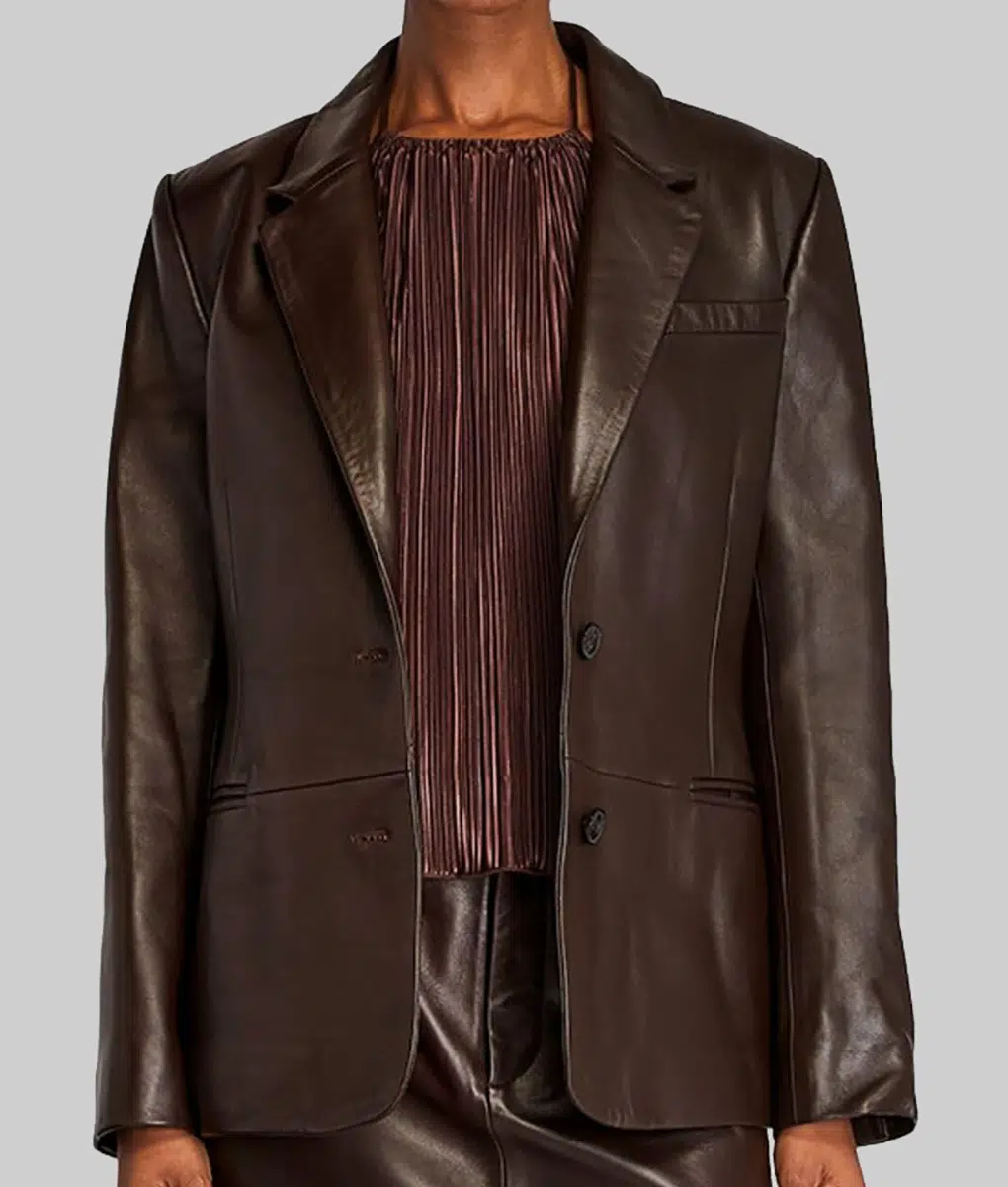 Gabrielle Union Leather Blazer - Gabrielle Union Brown Leather Blazer-2