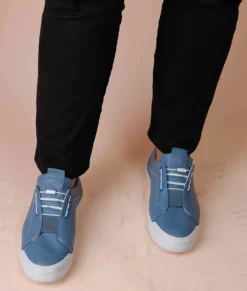 Galen Sky Blue Casual Low Top Leather Sneakers - Men's Sky Blue Casual Low Top Leather Sneakers-5