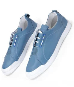 Galen Sky Blue Casual Low Top Leather Sneakers - Men's Sky Blue Casual Low Top Leather Sneakers-6