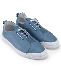 Galen Sky Blue Casual Low Top Leather Sneakers - Men's Sky Blue Casual Low Top Leather Sneakers-2