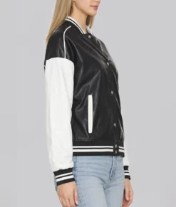 Genevieve Women's Black & White Leather Varsity Jacket-Side