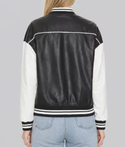 Genevieve Women's Black & White Leather Varsity Jacket-Back