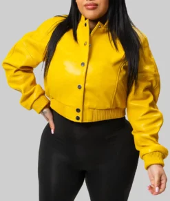 Gina Women's Yellow Cropped Varsity Jacket-2
