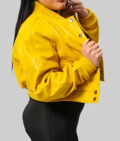 Gina Women's Yellow Cropped Varsity Jacket-3