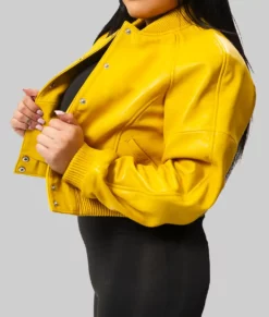 Gina Women's Yellow Cropped Varsity Jacket-1