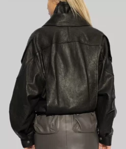 Hailey Bieber Oversized Leather Jacket- Hailey Bieber Oversized Black Leather Jacket-2