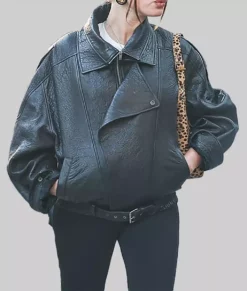 Hailey Bieber Oversized Leather Jacket- Hailey Bieber Oversized Black Leather Jacket-3