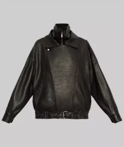 Hailey Bieber Oversized Leather Jacket- Hailey Bieber Oversized Black Leather Jacket-4
