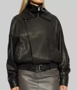 Hailey Bieber Oversized Leather Jacket- Hailey Bieber Oversized Black Leather Jacket-1