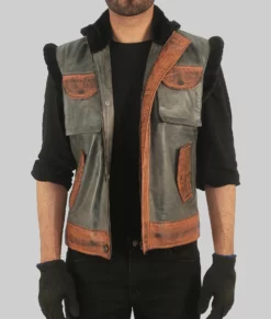 Hamlin Mens Brown Vintage Western Leather Vest - Mens Vintage Western Leather Vest-3