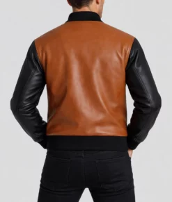 Holt Men's Brown and Black Leather Varsity Jacket-Back