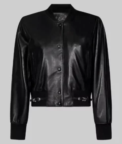 Jenna Women's Black Leather Varsity Jacket - Jenna Women's Black Varsity Jacket-2