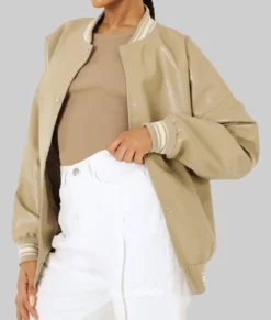 Louisse Women's Beige Varsity Jacket-2