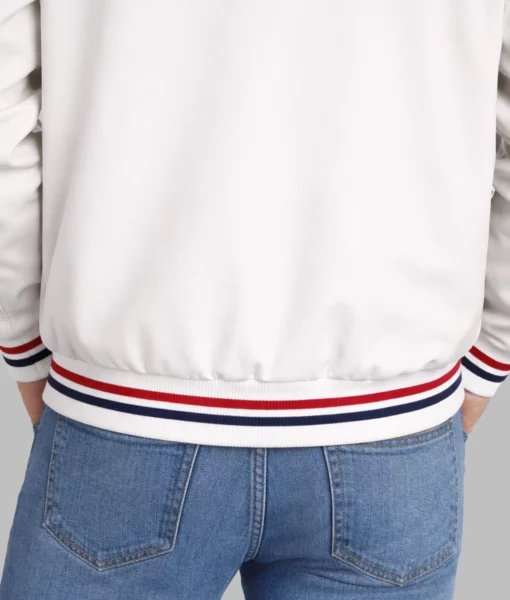 Mack Men’s White Striped Varsity Jacket-Back Zoom