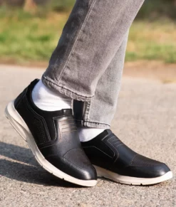 Nate Mens Black Casual Leather Sneakers - Mens Black Casual Leather Sneakers-3