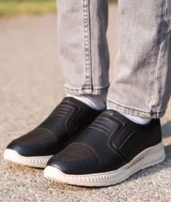 Nate Mens Black Casual Leather Sneakers - Mens Black Casual Leather Sneakers-1