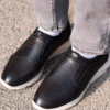 Nate Mens Black Casual Leather Sneakers - Mens Black Casual Leather Sneakers-2