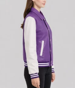 Sara Women's Purple & White Leather Varsity Jacket-Side