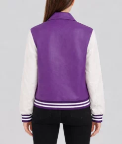 Sara Women's Purple & White Leather Varsity Jacket-Back