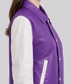 Sara Women's Purple & White Leather Varsity Jacket-Zoom
