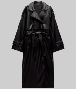 The Killer Nathalie Emmanuel Leather Trench Coat - The Killer Nathalie Emmanuel (Zee) Black Leather Trench Coat-2