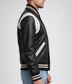 Venus Men's White and Black Leather Varsity Jacket | NYC Jackets