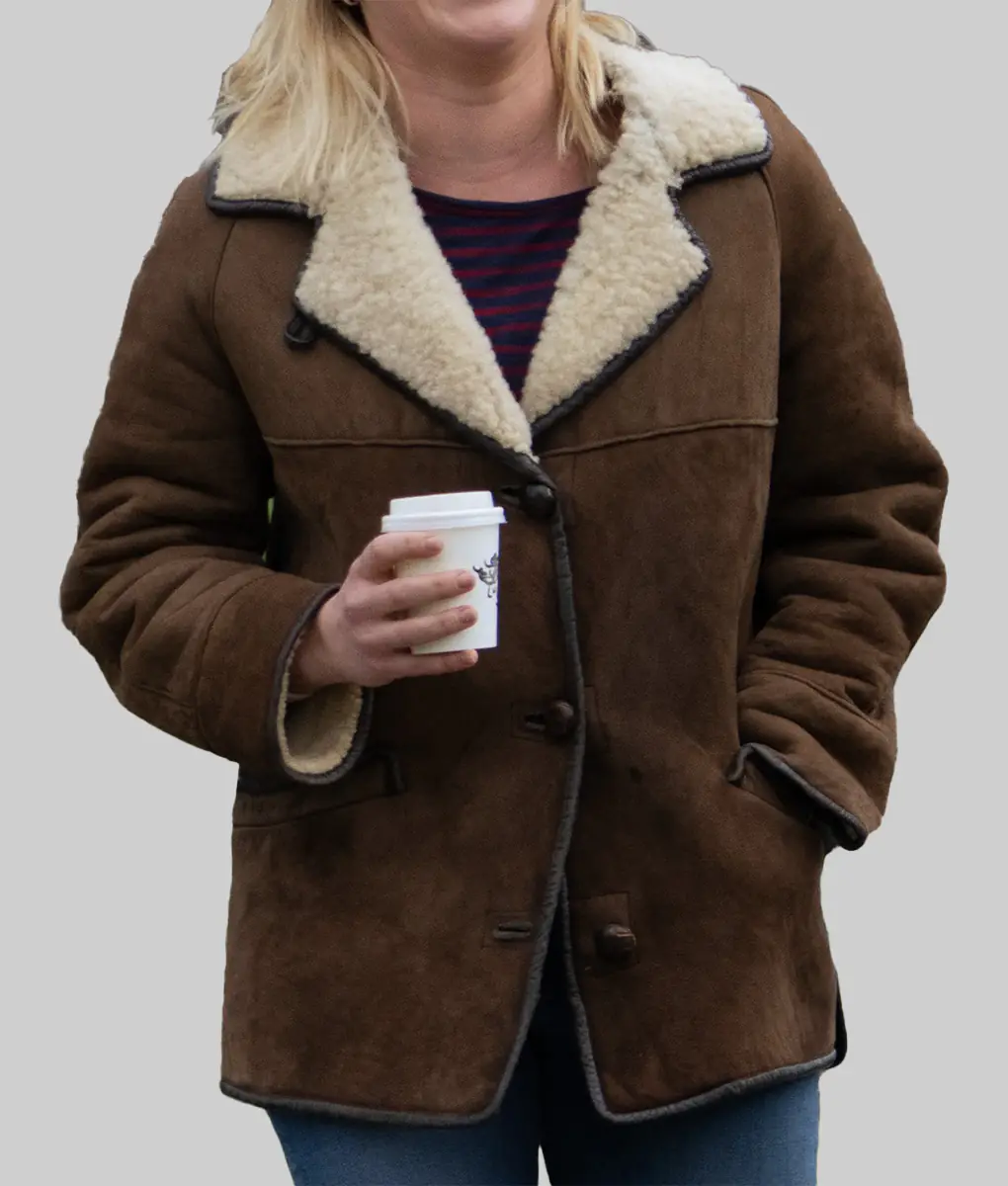 We Live in Time Florence Pugh Shearling Leather Jacket - We Live in Time Florence Pugh (Almut) Shearling Brown Leather Jacket-2