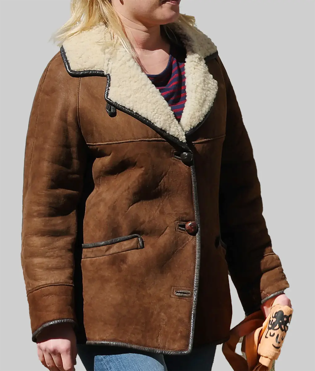 We Live in Time Florence Pugh Shearling Leather Jacket - We Live in Time Florence Pugh (Almut) Shearling Brown Leather Jacket-3