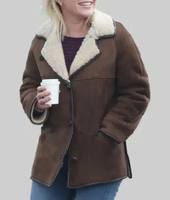 We Live in Time Florence Pugh Shearling Leather Jacket - We Live in Time Florence Pugh (Almut) Shearling Brown Leather Jacket-1