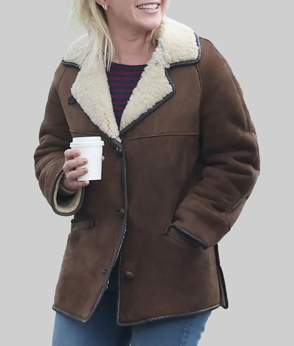 We Live in Time Florence Pugh Shearling Leather Jacket - We Live in Time Florence Pugh (Almut) Shearling Brown Leather Jacket-1