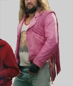 A Minecraft Movie Jason Momoa Pink Fringed Jacket-Side View