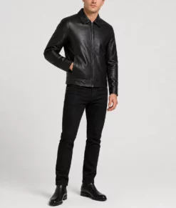 Bravo Men's Classic Black Harrington Leather Jacket-Front