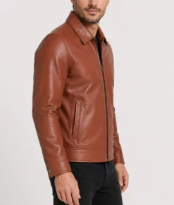 Bravo Men's Classic Tan Harrington Leather Jacket-Side