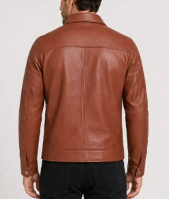 Bravo Men's Classic Tan Harrington Leather Jacket-Back