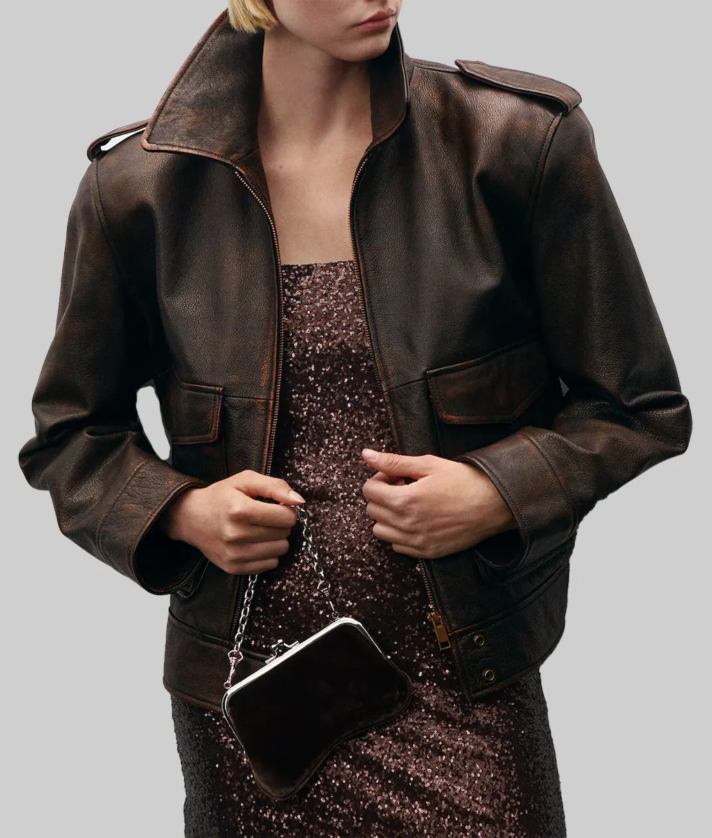 Brooks Nader Brown Leather Jacket-Front View