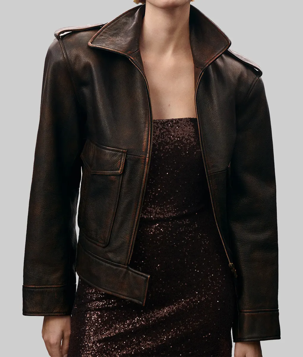 Brooks Nader Brown Leather Jacket-Front View