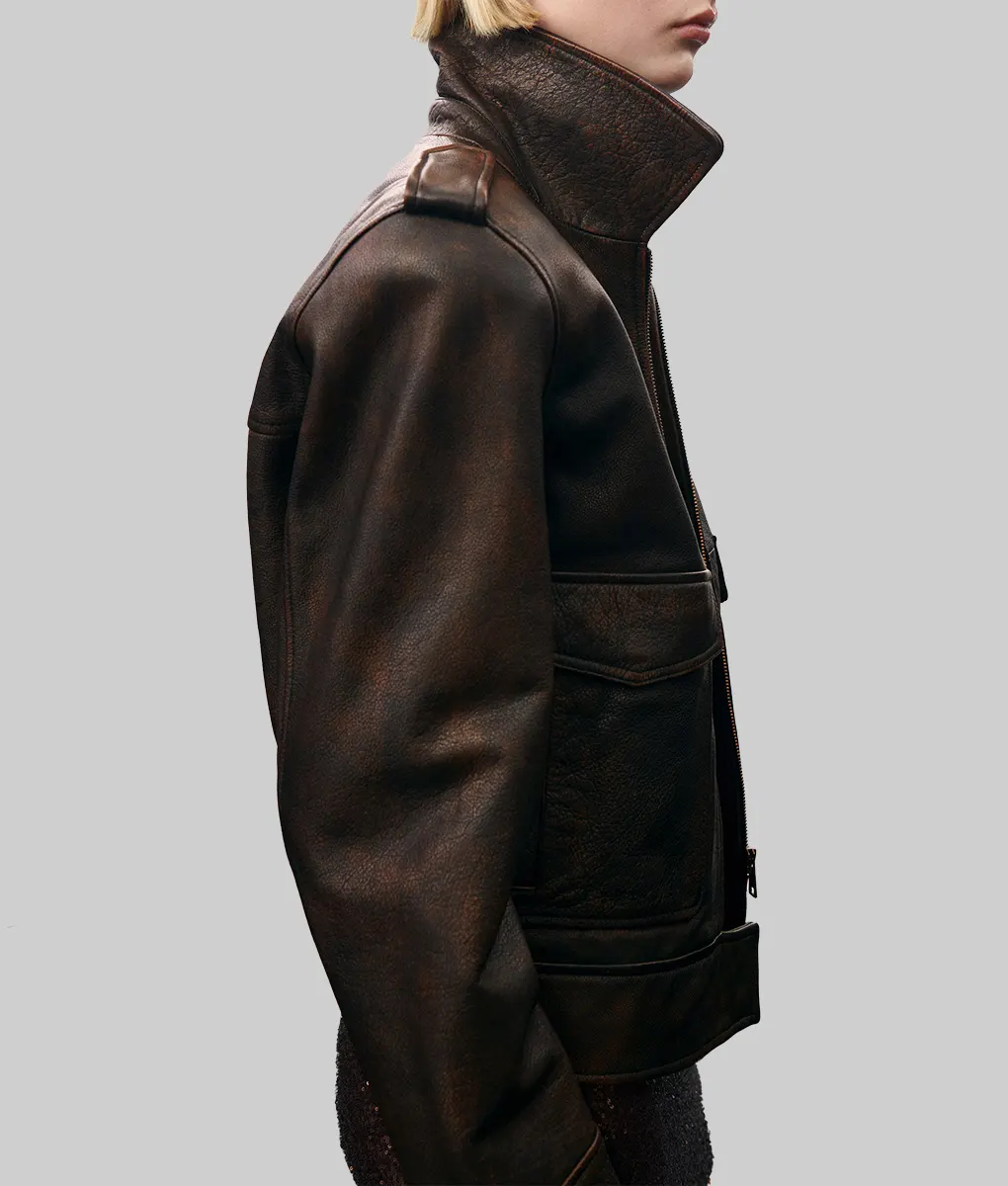 Brooks Nader Brown Leather Jacket-Side View