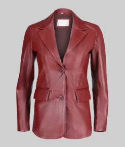 Camille Women's Red Leather Blazer-Generic
