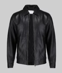 Carl Men's Black Leather Jacket-Front View