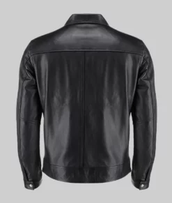 Carl Men's Black Leather Jacket-Back View