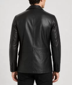 Carter Men’s Classic Black Leather Car Coat-Back