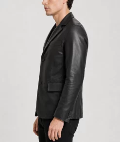 Carter Men’s Classic Black Leather Car Coat-Side1