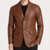 Carter Men’s Classic Brown Leather Car Coat-Front