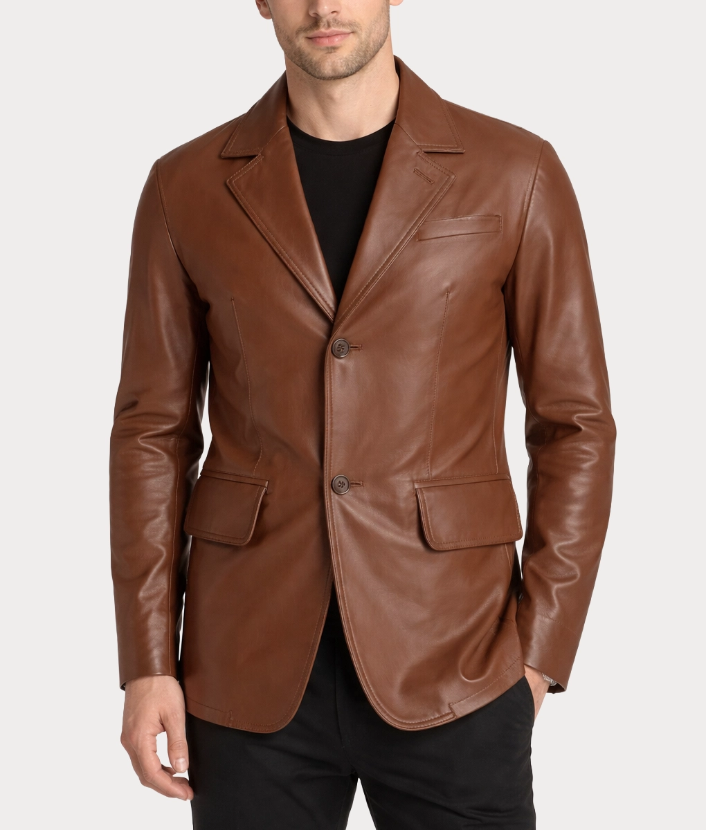 Carter Men's Classic Brown Leather Car Coat | Men's Brown Two