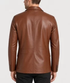 Carter Men’s Classic Brown Leather Car Coat-Back