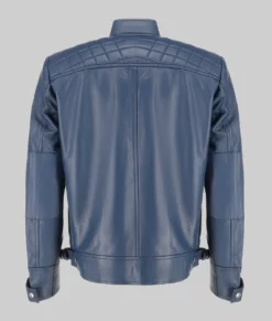 Greg Men's Blue Quilted Biker Leather Jacket-Generic