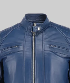 Greg Men's Blue Quilted Biker Leather Jacket-Generic