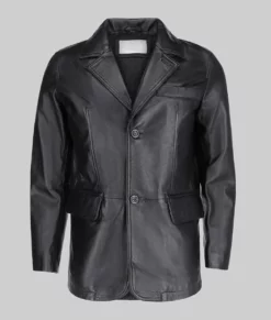 James Men's Black Leather Coat-Generic