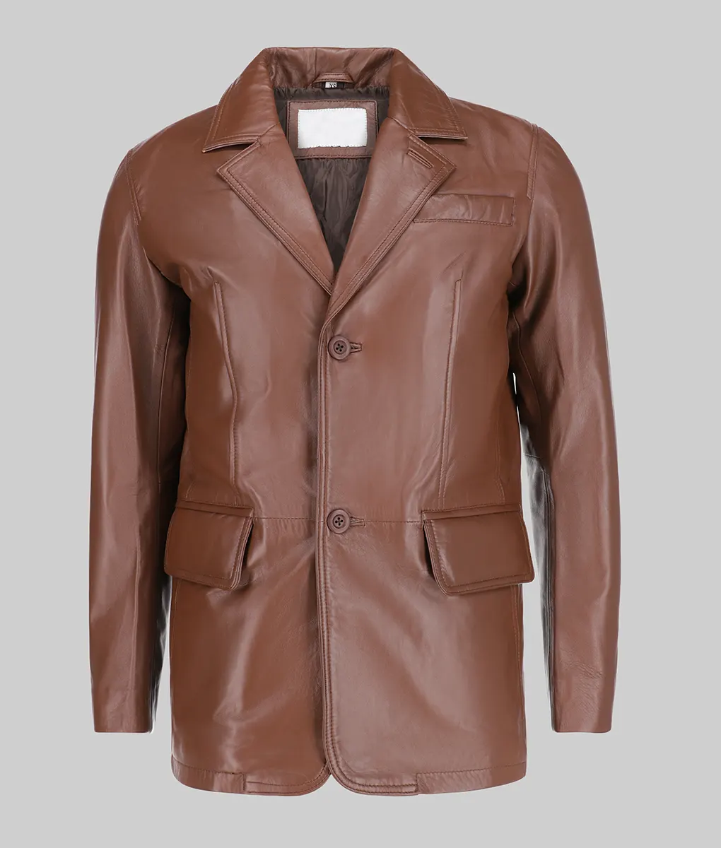 James Men's Brown Leather Coat-Generic